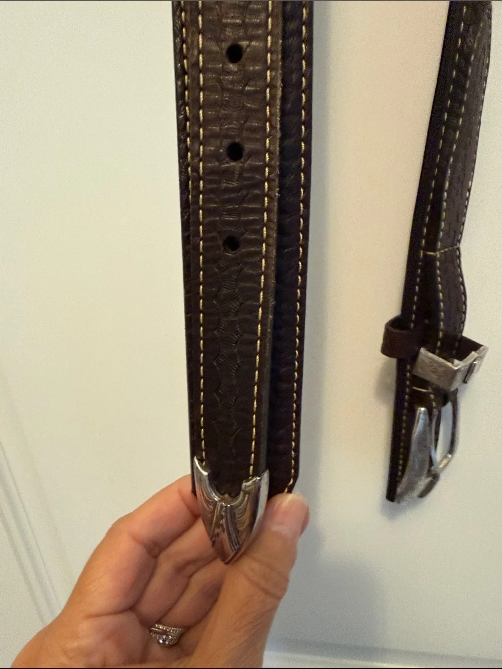 Schaefer Outfitters Men's Dark Brown Leather Belt with Silver Buckles size 46